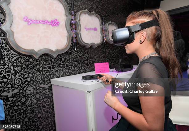 Beauty blogger Mykie at the NYX Professional Makeup and Samsung VR Launch Party at Beauty & Essex on December 14, 2017 in Los Angeles, California.