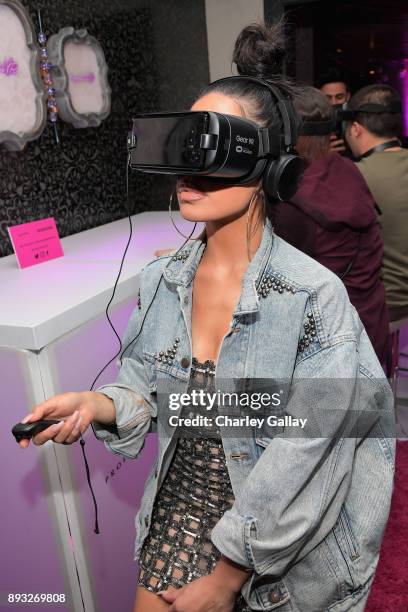 Beauty blogger Karen Gonzalez at the NYX Professional Makeup and Samsung VR Launch Party at Beauty & Essex on December 14, 2017 in Los Angeles,...