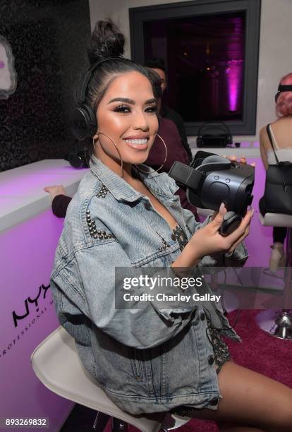 Beauty blogger Karen Gonzalez at the NYX Professional Makeup and Samsung VR Launch Party at Beauty & Essex on December 14, 2017 in Los Angeles,...