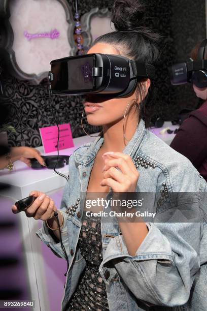 Beauty blogger Karen Gonzalez at the NYX Professional Makeup and Samsung VR Launch Party at Beauty & Essex on December 14, 2017 in Los Angeles,...