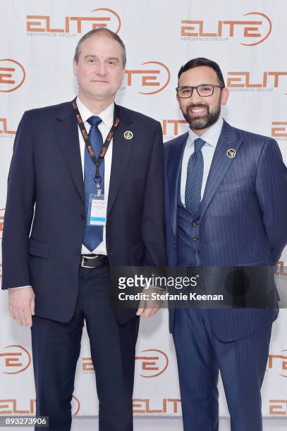 Torsten Pilz and Zeeshawn Zia attend Elite Aerospace Group's 4th Annual Aerospace & Defense Symposium at Lyon Air Museum on December 14, 2017 in...