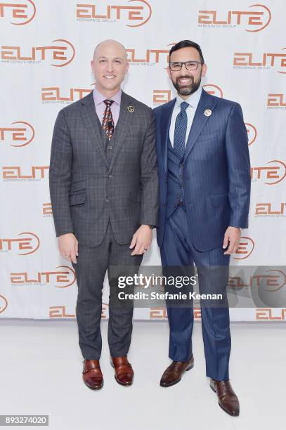 Dustin Tillman and Zeeshawn Zia attend Elite Aerospace Group's 4th Annual Aerospace & Defense Symposium at Lyon Air Museum on December 14, 2017 in...