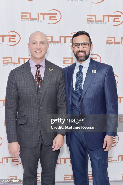 Dustin Tillman and Zeeshawn Zia attend Elite Aerospace Group's 4th Annual Aerospace & Defense Symposium at Lyon Air Museum on December 14, 2017 in...