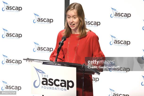 Andrea Brettler speaks on stage during the ASCAP Foundation Awards 2017 at Jazz at Lincoln Center on December 14, 2017 in New York City.