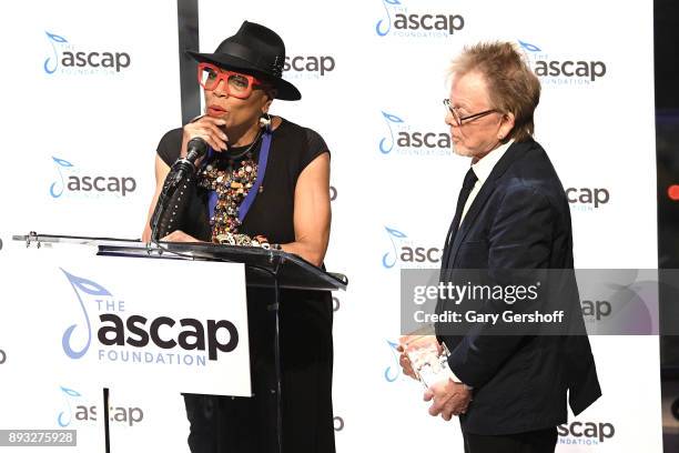 Recipient of the ASCAP Foundation Champion Award, Dee Dee Bridgewater accepts her award from Paul Williams during the ASCAP Foundation Awards 2017 at...