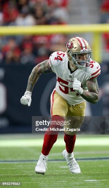 Cassius Marsh of the San Francisco 49ers defends during the game against the Houston Texans at NRG Stadium on December 10, 2017 in Houston, Texas....