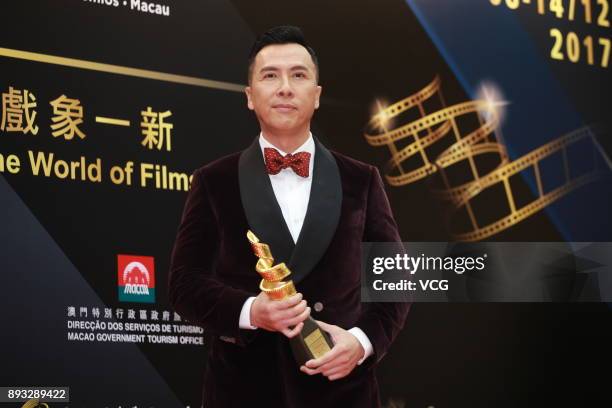Actor Donnie Yen, winner of International Star of The Year, poses during the award ceremony for the 2nd International Film Festival & Awards Macao on...