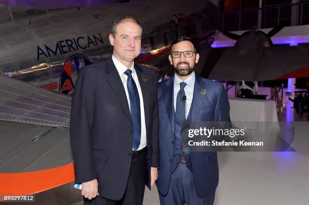 Torsten Pilz and Zeeshawn Zia attend Elite Aerospace Group's 4th Annual Aerospace & Defense Symposium at Lyon Air Museum on December 14, 2017 in...