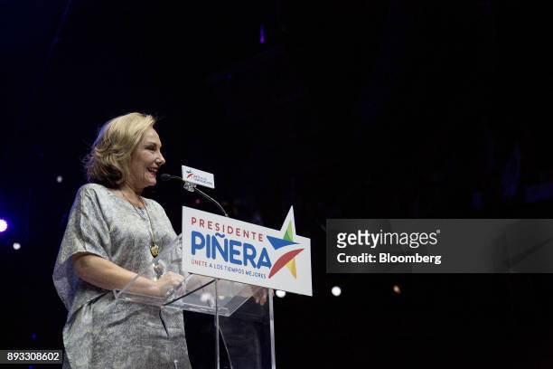 Chile's former first lady and Sebastian Pinera's wife, Cecilia Morel, speaks during a final campaign event in Santiago, Chile, on Thursday, Dec. 14,...