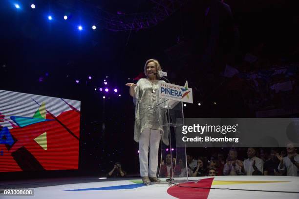 Chile's former first lady and Sebastian Pinera's wife, Cecilia Morel speaks during a final campaign event in Santiago, Chile, on Thursday, Dec. 14,...