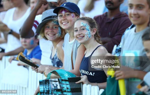 Heat fans during the Women's Big Bash League match between the Brisbane Heat and the Perth Scorchers at Allan Border Field on December 15, 2017 in...