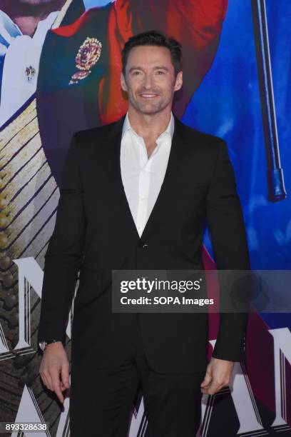 Actor Hugh Jackman is seen attending at red carpet of The Greatest Showman film premiere to promote his latest movie at Oasis Coyoacan Mall.