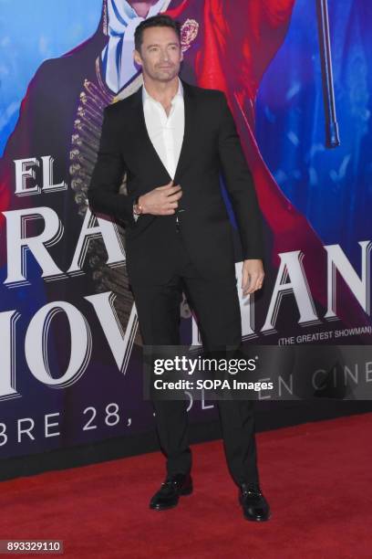 Actor Hugh Jackman is seen attending at red carpet of The Greatest Showman film premiere to promote his latest movie at Oasis Coyoacan Mall.