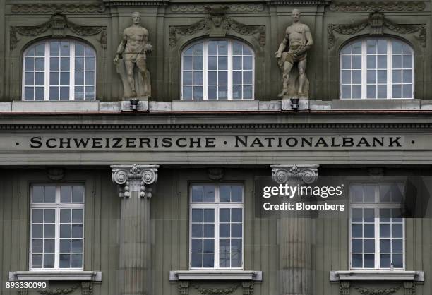 The Swiss National Bank building stands ahead of the bank's rate announcement news conference in Bern, Switzerland, on Thursday, Dec. 14, 2017....