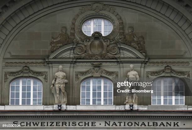 The Swiss National Bank building stands ahead of the bank's rate announcement news conference in Bern, Switzerland, on Thursday, Dec. 14, 2017....
