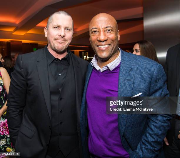 Actor Christian Bale and founder & CEO of Entertainment Studios Byron Allen attend the after party for the premiere of Entertainment Studios Motion...