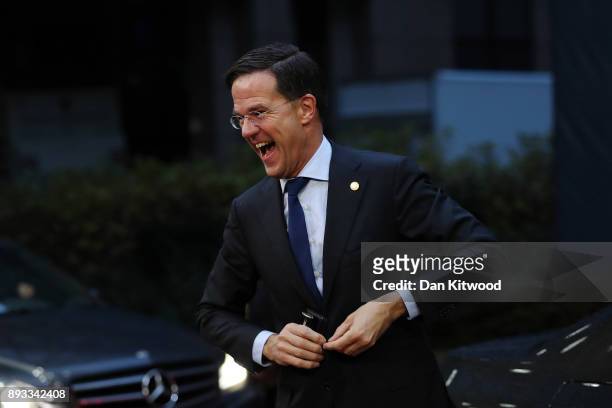 Prime Minister of Netherlands Mark Rutte arrives for the second day of the European Union leaders summit at the European Council on December 15, 2017...