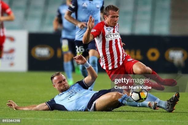 Jordy Buijs of Sydney FC tackles Nick Fitzgerald of City FC during the round 11 A-League match between Sydney FC and Melbourne City FC at Allianz...