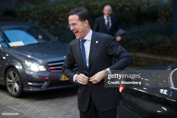 Mark Rutte, Netherland's prime minister, reacts as he arrives for a summit of 27 European Union leaders in Brussels, Belgium, on Friday, Dec. 15,...