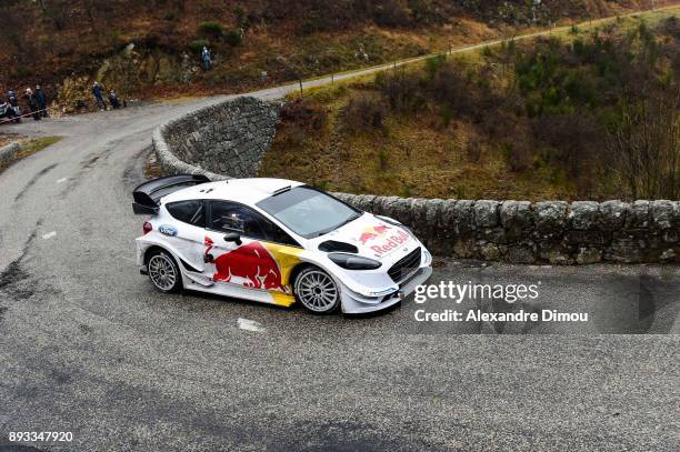 Sebastien Ogier and Julien Ingrassia in Ford Fiesta WRC M-Sport in Genestelle during the Test M-Sport 2018 on December 14, 2017 in...