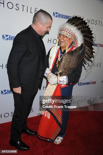 Actors Christian Bale Chief Phillip Whiteman, Jr. Attend the premiere of Entertainment Studios Motion Pictures' "Hostiles" held at the Samuel Goldwyn...