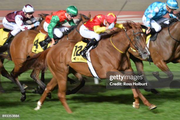 Pirapala ridden by Fred Kersley wins the IGA Supermarkets Handicap at Moonee Valley Racecourse on December 15, 2017 in Moonee Ponds, Australia.