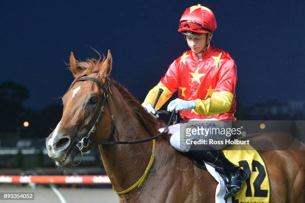 Fred Kersley returns to the mounting yard on Pirapala after winning the IGA Supermarkets Handicap at Moonee Valley Racecourse on December 15, 2017 in...