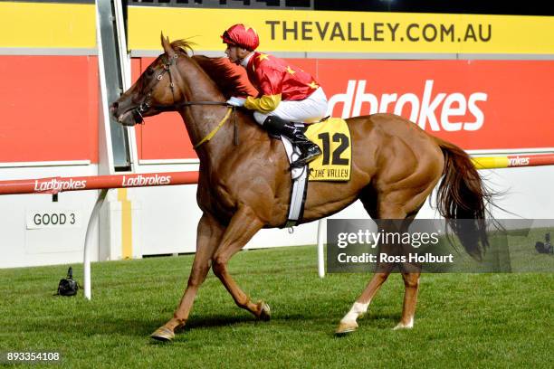 Fred Kersley returns to the mounting yard on Pirapala after winning the IGA Supermarkets Handicap at Moonee Valley Racecourse on December 15, 2017 in...