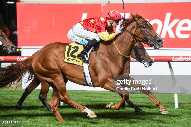 Pirapala ridden by Fred Kersley wins the IGA Supermarkets Handicap at Moonee Valley Racecourse on December 15, 2017 in Moonee Ponds, Australia.