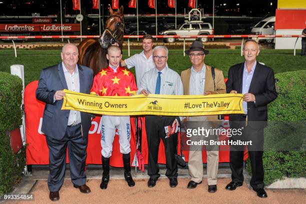 Connections of Pirapala after winning the IGA Supermarkets Handicap at Moonee Valley Racecourse on December 15, 2017 in Moonee Ponds, Australia.