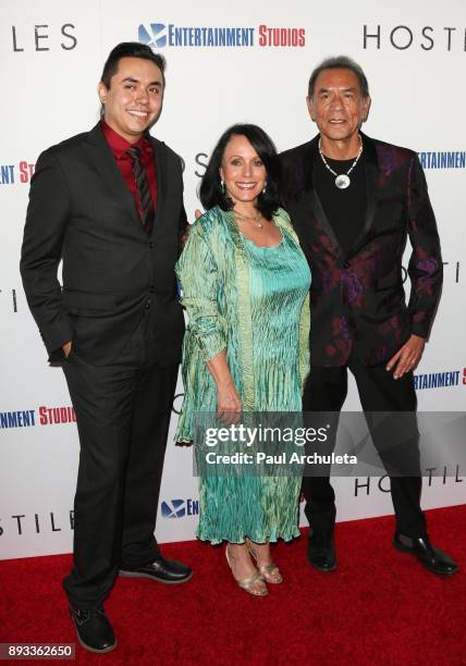 Kholan Studi, Maura Dhu Studi and Wes Studi attend the premiere of "Hostiles" at the Samuel Goldwyn Theater on December 14, 2017 in Beverly Hills,...