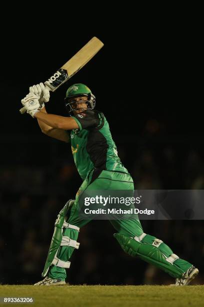 Evan Gulbis of the Stars bats during the Twenty20 BBL practice match between the Melbourne Stars and the Hobart Hurricanes at Traralgon Recreation...