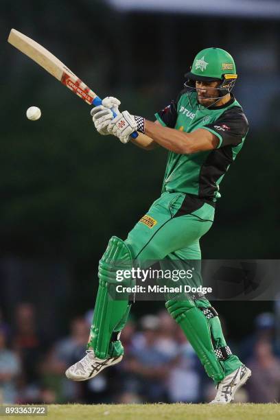 Marcus Stoinis of the Stars bats during the Twenty20 BBL practice match between the Melbourne Stars and the Hobart Hurricanes at Traralgon Recreation...