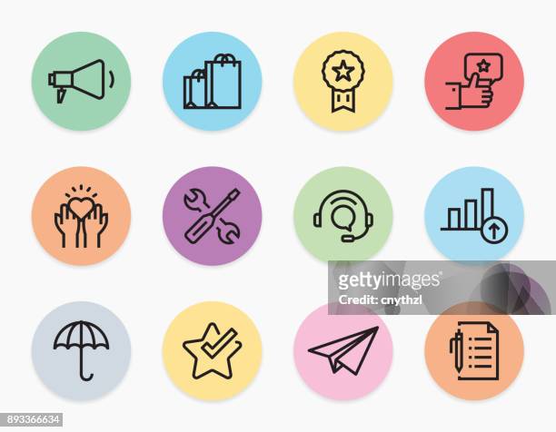 customer relationship line icons set - resourceful stock illustrations