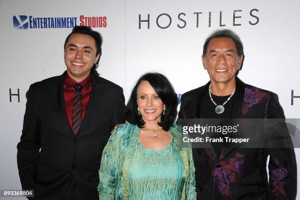 Kholan Studi, Maura Dhu Studi and actor Wes Studi attend the premiere of Entertainment Motion Pictures' "Hostiles" held at the Samuel Goldwyn Theater...