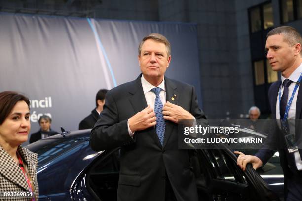 Romania's President Klaus Werner Iohannis arrives to attend an EU summit at which 27 European leaders are to approve opening the next phase of Brexit...