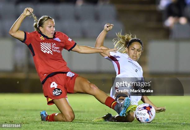 Alyssa Mautz of Adelaide United and Lo'eau LaBonta of Western Sydney Wanderers FC during the round eight W-League match between Adelaide United and...
