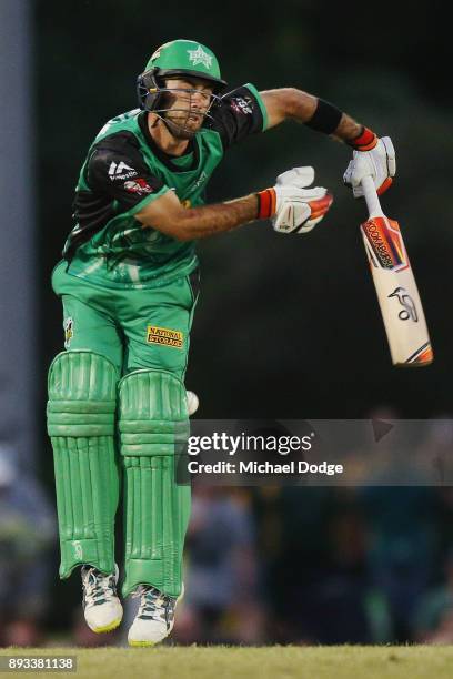 Glenn Maxwell of the Stars defends a high ball during the Twenty20 BBL practice match between the Melbourne Stars and the Hobart Hurricanes at...