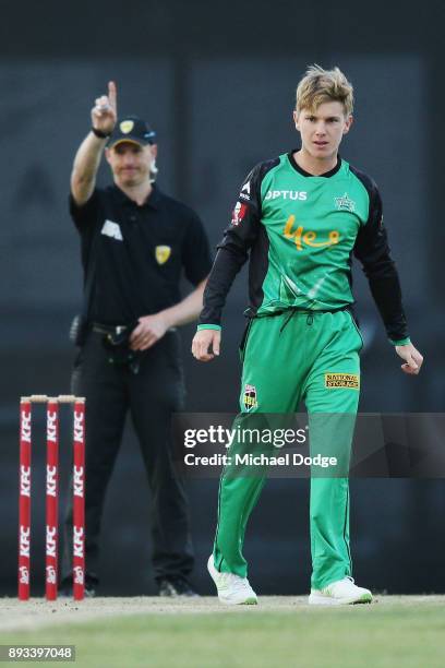Adam Zampa of the Stars reacts after a wicket during the Twenty20 BBL practice match between the Melbourne Stars and the Hobart Hurricanes at...