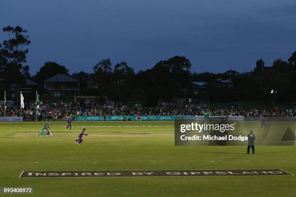 General view is seen as fans look on during the Twenty20 BBL practice match between the Melbourne Stars and the Hobart Hurricanes at Traralgon...