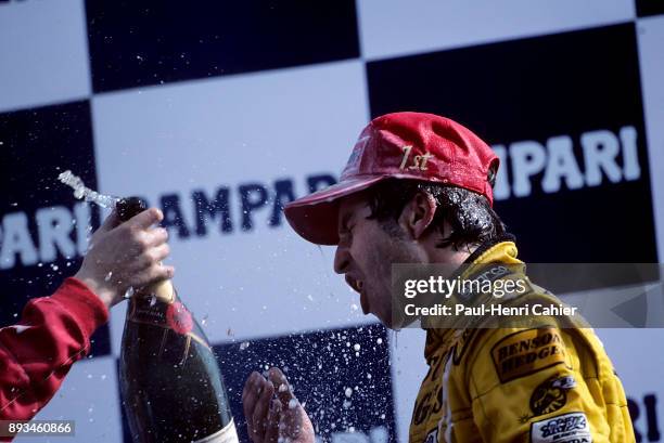 Heinz-Harald Frentzen, Jordan-Mugen-Honda 199, Grand Prix of Italy, Autodromo Nazionale Monza, 12 September 1999. Heinz-Harald Frentzen celebrating...