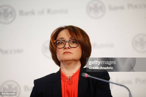 Russian Central Bank Governor Elvira Nabiullina speaks during press conference in Moscow, Russia on December 15, 2017.