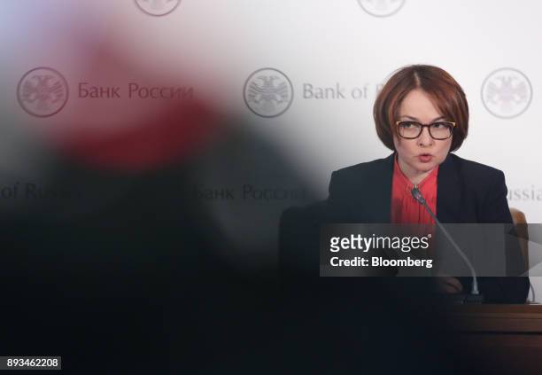 Elvira Nabiullina, Russia's central bank governor, speaks during a news conference to announce interest rates in Moscow, Russia, on Friday, Dec. 15,...