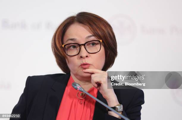 Elvira Nabiullina, Russia's central bank governor, speaks during a news conference to announce interest rates in Moscow, Russia, on Friday, Dec. 15,...