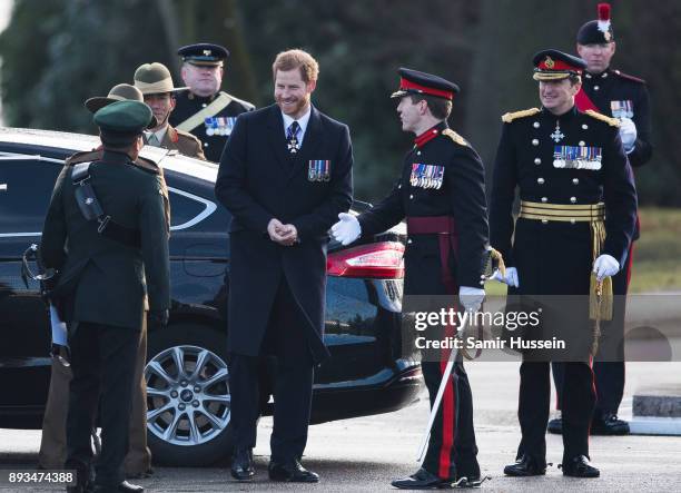 Prince Harry attends The Sovereign's Parade at Royal Military Academy Sandhurst on December 15, 2017 in Camberley, England.