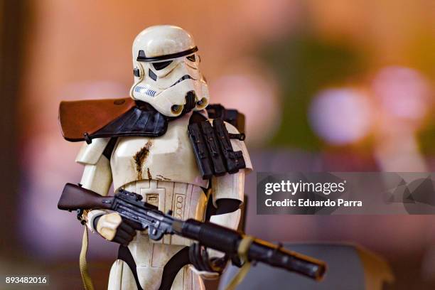 Deser stormtrooper figure is exhibited at the 'Star Wars Exhibition' at Telefonica flagship store on December 15, 2017 in Madrid, Spain.