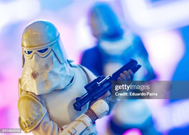 Snowtrooper figure is exhibited at the 'Star Wars Exhibition' at Telefonica flagship store on December 15, 2017 in Madrid, Spain.