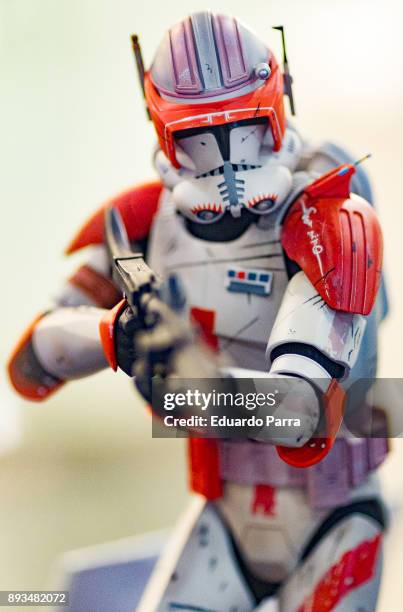 Commander Cody clone trooper figure is exhibited at the 'Star Wars Exhibition' at Telefonica flagship store on December 15, 2017 in Madrid, Spain.
