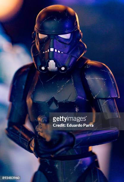 Shadow stormtrooper figure is exhibited at the 'Star Wars Exhibition' at Telefonica flagship store on December 15, 2017 in Madrid, Spain.