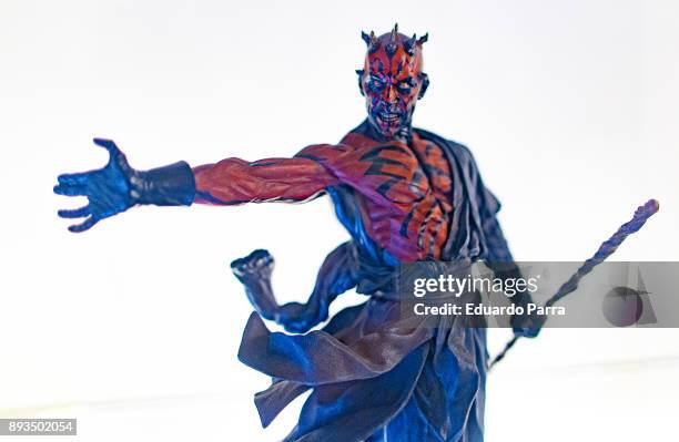 Darth Maul figure is exhibited at the 'Star Wars Exhibition' at Telefonica flagship store on December 15, 2017 in Madrid, Spain.